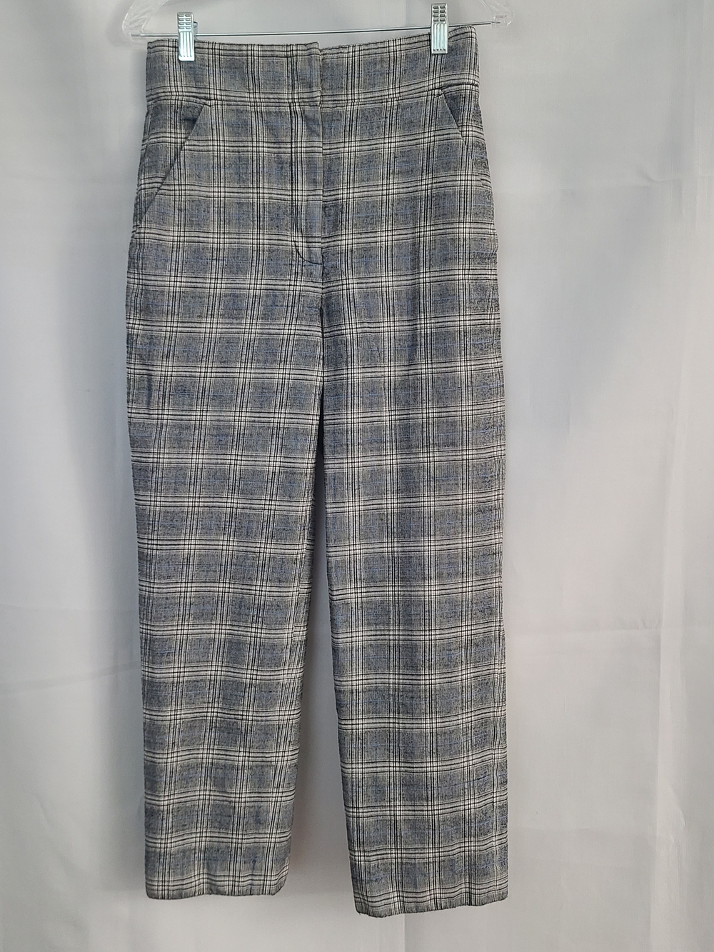 Rebecca Taylor Sz 4 Gray Blue Plaid Virgin Wool Blend Office Career Pants